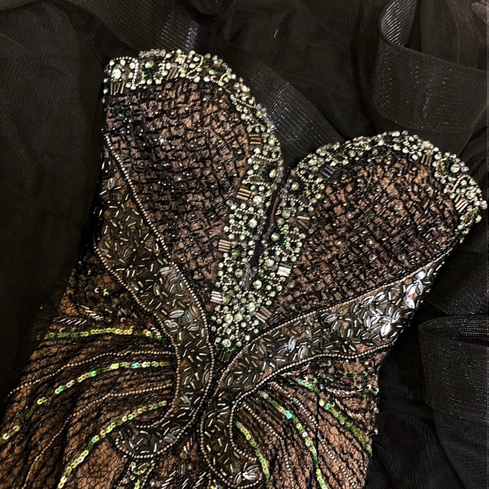Jovani Hand Beaded Black Prom Dress with Tulle